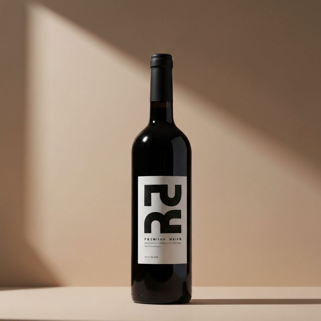 Minimalist premium wine label packaging design with bold typography